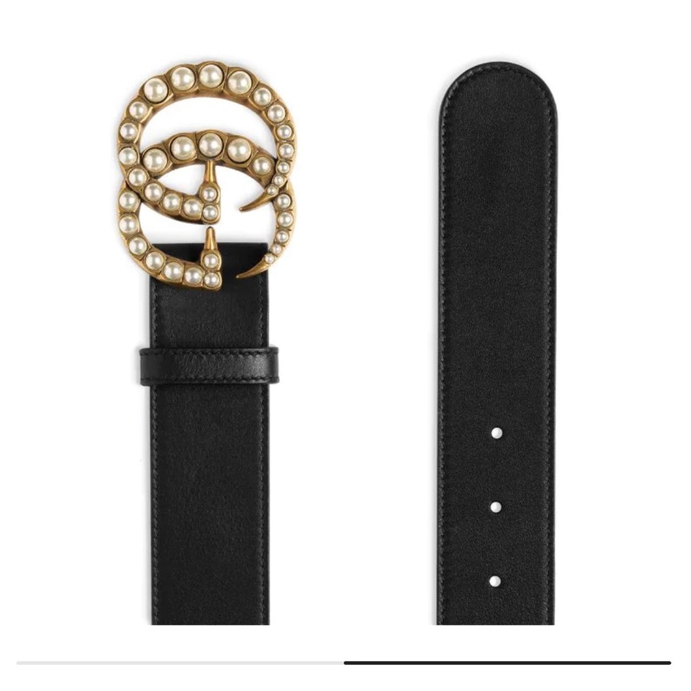 Smooth leather belt with pearlescent beds black